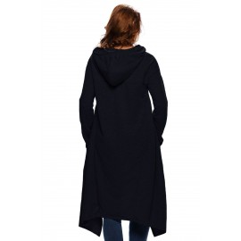 Navy Blue Plain Drawstring Irregular Oversize Hoodie