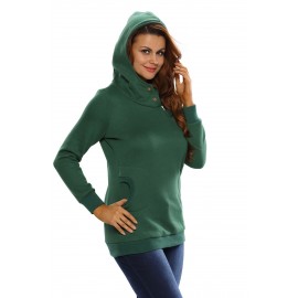 Green Button Zip Detail Warm Pocket Hoodie