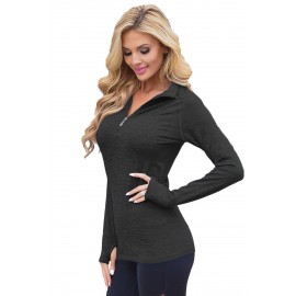 Black Zip up Long Sleeve Gym Yoga Top